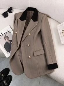 GlowEve CURVE Plus Size Women's Daily Commute Patchwork Colorblock Blazer - Multicolor - View 1