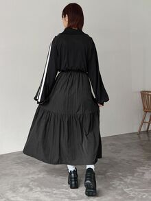 DAZY Women's Colorblock Pleated Casual Party Mid-Length Dress - Black - View 4
