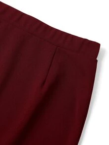 SHEIN Clasi 女款純色立領蕾絲下擺短袖上衣與裙子優雅成熟兩件套 教師節晚餐辦公室酒紅色夏季 - 酒紅色 - 查看 5