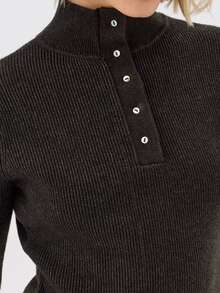 KÆRIA Hus Fine Button High Neck Jumper - Lustrous Compact Knit - Charcoal - Elegant, Luxury, Casual, Modern - Black - View 6
