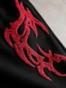 PAVTROS 男士街頭哥德風 3D 刺繡直筒運動長褲，寬鬆版型，中性款，街頭休閒風，舒適運動長褲 - 黑色 - 查看 3