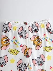 TOM & JERRY X SHEIN Young Boy Cartoon Print Short Sleeve Top And Shorts Casual Daily Home Pajama Set - Yellow - View 6