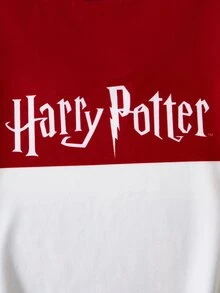 HARRY POTTER X SHEIN Tween Girl Summer Casual Colorblock Patchwork Cartoon Print T-Shirt - Multicolor - View 6