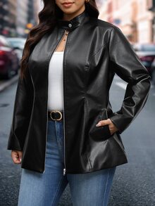 Chikora Plus Size Autumn Fashion Versatile Jacket - Black - View 8