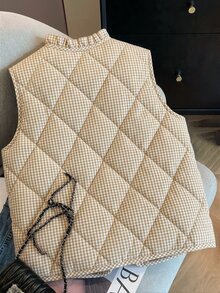 SHEIN Clasi Women's Plaid Casual Versatile Winter Padded Vest Jacket - Khaki - View 2