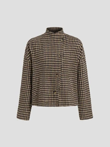 Sweetra Autumn/Winter New Loose Fit Jacket, Semi-High Neck Long Sleeve Outerwear, Fashionable Versatile, Suitable For Daily Wear - Mocha Brown - View 3