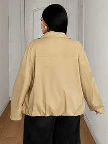 Maweii New Loose Casual Long Sleeve Plus Size Women's Drop Shoulder Jacket Fall - Khaki - View 6