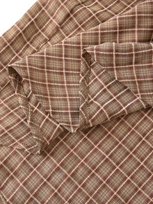 Rusticease Plus Size Casual Vacation Plaid Asymmetrical Hem Dress - Brown - View 6