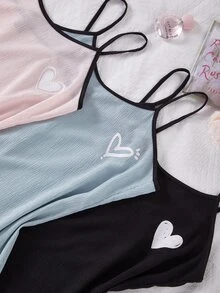 Snug Zone Women's Casual Heart Print Camisole Nightgown 3-Color Set - Multicolor - View 6