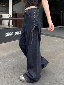 FRIFUL 女款休閒百搭日常牛仔褲，附口袋與鈕扣設計 - 藍色 - 查看 2