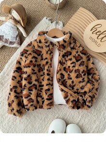 SHEIN 女嬰可愛百搭休閒毛絨碎花長袖冬季外套 - 卡其色 - 查看 7