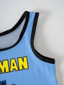 BATMAN X SHEIN 小男孩字母卡通印花休閒日常上衣短褲套裝 - 藍色 - 查看 5