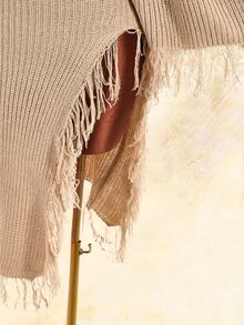 Amplova Women's Vintage Elegant Fashion Fringe Hem Split Sweater Dress Dinner Cocktail Party Tan Autumn - Apricot - View 8