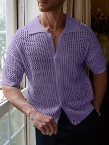 Manfinity Homme Men's Solid Color Casual Versatile Everyday Knit Top - Mauve Purple - View 3