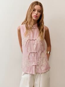 Nöista Sleeveless Floral Vest With Relaxed Fit For Summer Vacation And Casual Everyday Looks. - Pink - View 4