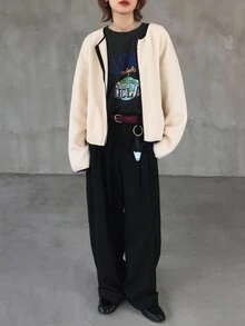 FRIFUL 女款舒適時尚拉鍊長袖口袋夾克，適合日常穿著，秋季款 - 杏色 - 查看 6