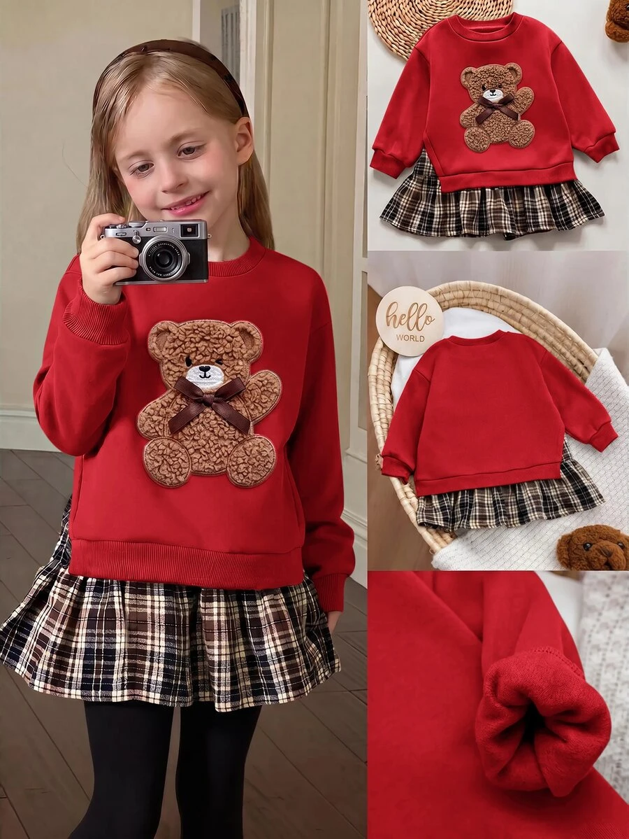 SHEIN 少女復古時尚百搭休閒日常穿搭,秋冬款,適合外出與校園穿著 - 紅色 - 查看 1