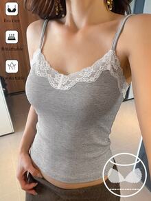 DAZY Women's Contrast Lace Ribbed Camisole Top - Mauve Purple - View 1