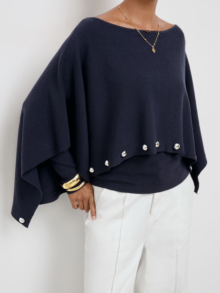 Maija Women's Elegant Commuter Shawl Knit Top - Navy Blue - View 1