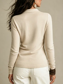 SHEIN Early Autumn Mock Neck Cross Wrap Sweater Women Slim Waist Long Sleeve Knit Pullover - Apricot - View 2