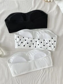 SHEIN 兒童青少年女孩簡約舒適加厚防滑抹胸上衣 黑色白色+波點印花 3件組 - 彩色 - 查看 2