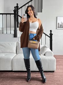 SHEIN Essnce 大尺碼秋季休閒純色外套 - 彩色 - 查看 4