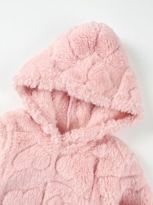 女嬰秋冬可愛粉色毛絨連帽衛衣與彈性腰長褲套裝 - 粉色 - 查看 5