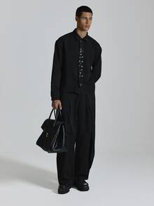 Musero Oversized Crop Long Sleeve Shirt With Multibutton Front Drop Shoulder Patch Chest Pocket Button Closure Co Ord Shirt Only Autum Winter Essentials - Black - View 1