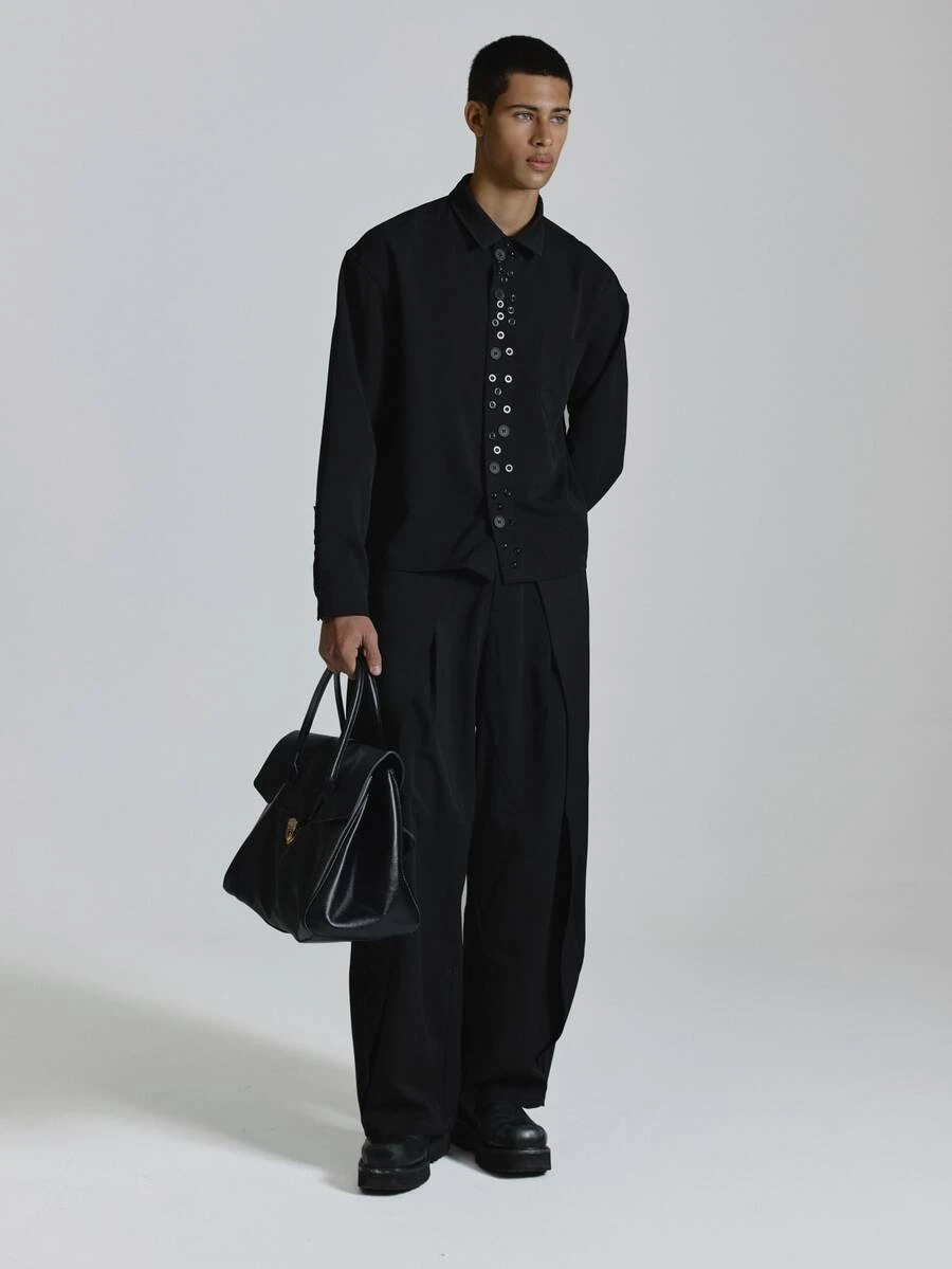 Musero Oversized Crop Long Sleeve Shirt With Multibutton Front Drop Shoulder Patch Chest Pocket Button Closure Co Ord Shirt Only Autum Winter Essentials - Black - View 1