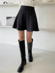 DAZY Women's Solid Color High Waist Casual Commuter Skirt - Black - View 6