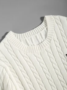 Linhara CURVE Plus Size Women's Round Neck Horse Embroidery Pattern Casual Daily Long Sleeve Sweater Winter - White - View 4