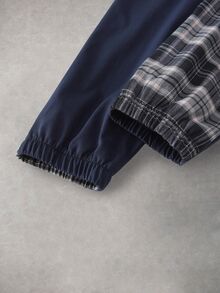 PAVTROS Men's Plaid Patchwork Letter Print Jacket - Navy Blue - View 5