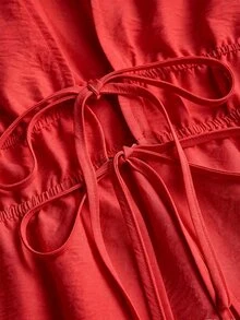 Sweetra 女款純色前綁帶長袖時尚上衣 - 紅色 - 查看 3
