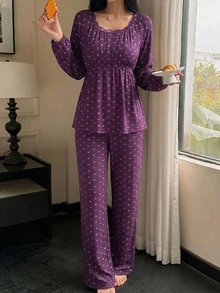 DAZY 2pcs/Set Sweet Ditsy Floral Sleeveless Tank Top & Slim Fit Ankle Pants, Women's Pajama Set For Spring/Summer - Red Violet - View 4