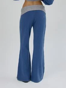 MUSERA Foldover Ribbed Knitted Loose Wide Leg Fit Coord Trouser  Fall Autumn Winter Coolgirl Back To School Blancs - Navy Blue - View 4