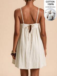 Travachic Women's Floral Print Pleated Casual Everyday Summer Spaghetti Strap Dress - Beige - View 2