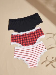 Lullawish Women's Plaid Lace Triangle Panties 3-Pack - Multicolor - View 2