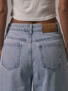 MUSERA Asymmetric Waistband Loose Fit Mid Rise Straight Leg Fit Denim Jeans Autumn Winter Fall Daily Eveyday Core Denim - Baby Blue - View 6