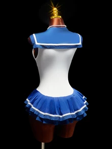 Amplova Jumpsuit Rok Dua Lapis Sangat Pendek dan Ketat dengan Blok Warna - Putih - View 2