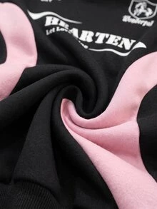 SHEIN 青少年女孩拼色字母印花寬鬆休閒連帽衛衣 秋冬款 - 彩色 - 查看 6