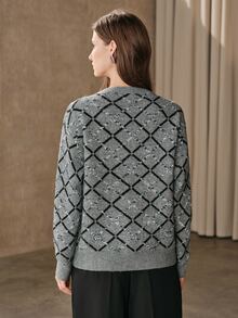 Anewsta Women's Winter Loose Comfortable Grey Knit Cardigan With Diamond Pattern For Outdoor Wear - Grey - View 2