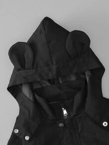 SHEIN 1件男童休閒極簡街頭連帽長袖外套，時尚休閒設計，適合夏季穿著，適合4-7歲男孩日常穿著，適用於運動、外出、學校及開學季 - 黑色 - 查看 5
