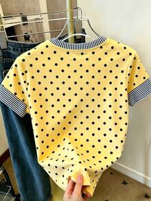 EMERY ROSE Women's Polka Dot & Striped Print Casual Round Neck Short Sleeve T-Shirt - Multicolor - View 2
