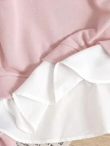 SHEIN 青少年女孩襯衫領刺繡小馬圖案秋冬衛衣 2合1拼接款 - 粉色 - 查看 7