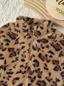 SHEIN 女嬰可愛百搭休閒毛絨碎花長袖冬季外套 - 卡其色 - 查看 6