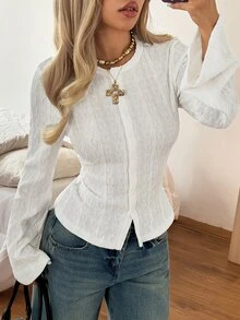 SHEIN EZwear Women's Solid Color Casual Versatile Everyday T-Shirt - White - View 6