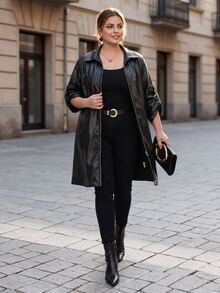 Chikora Plus Size Autumn Fashion Versatile Shirt - Black - View 1