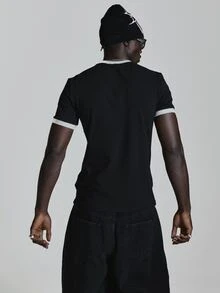 Muscle Fit Ringer Tshirt Front "Musero" Gaphic Contast Crew Neckline Autum Winter Essentials - Black and White - View 5