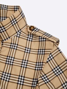 SHEIN Mantel trench pendek lengan panjang longgar dengan ikat pinggang yang memberikan efek ramping. - MultiWarna - View 5