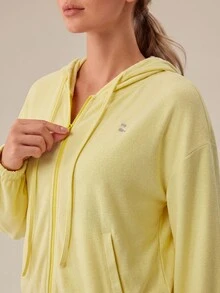 OutZeal Women Sports Jacket Gym Yoga Casual Soft Zip Up Hooded Jacket - Mustard Yellow - View 8